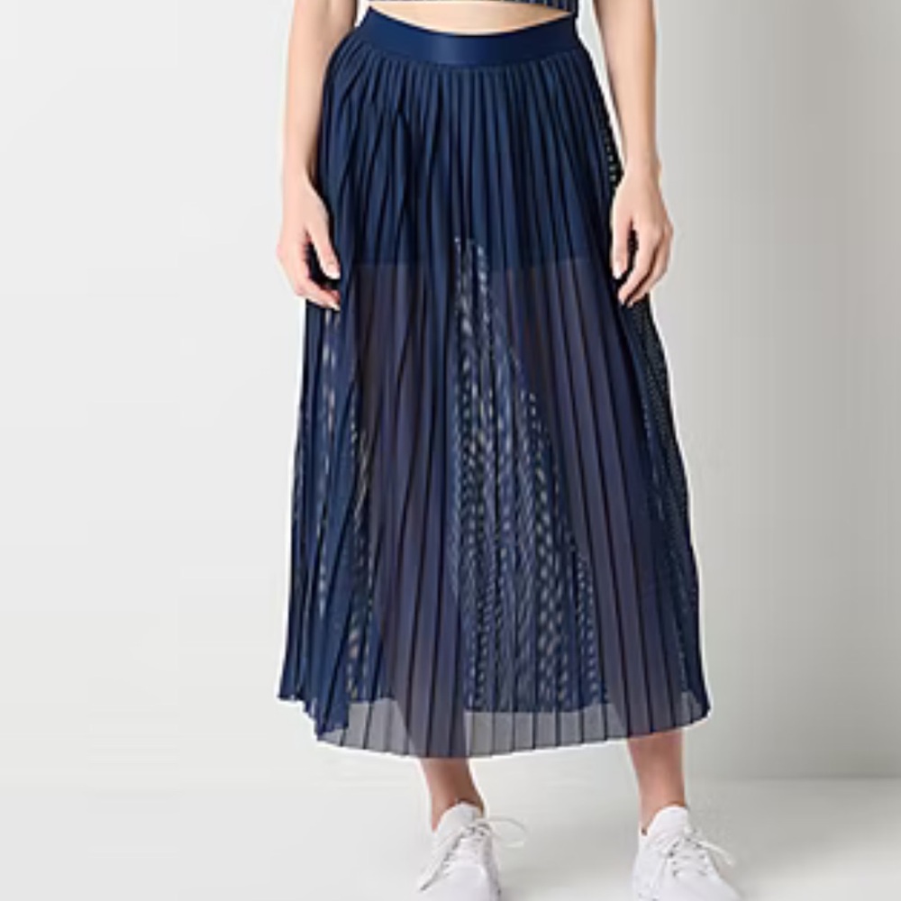 Xersion Womens Mesh Navy Blue Pleated Skirt